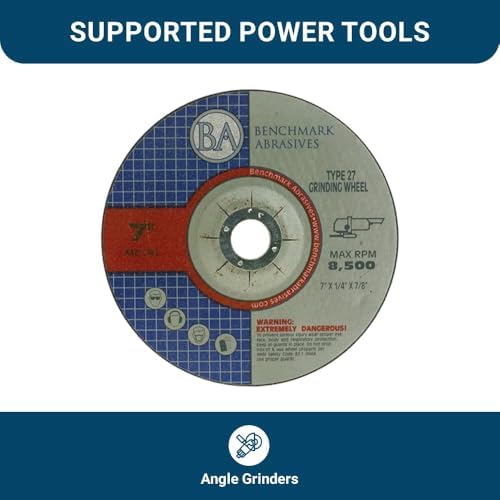 Benchmark Abrasives 7" Aluminum Oxide Pro Depressed Center Grinding Wheel, 1/4" Thick, 7/8" Arbor for Cutting Grinding Stock Removal on Metal, Steel, Cast Iron - 25 Pack