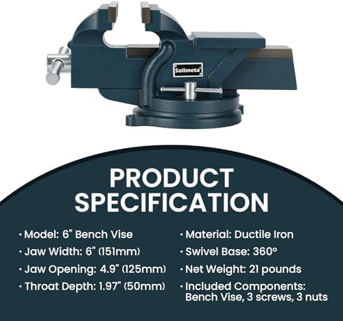 6" Heavy Duty Bench Vise with 360° Swivel Locking Base Desktop Clamp - Durable Ductile Iron Design