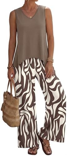 WIHOLL Two Piece Sets for Women Dressy Lounge Sets Summer Outfits Cruise Travel Beach Vacation Casual Wide Leg Pants Set