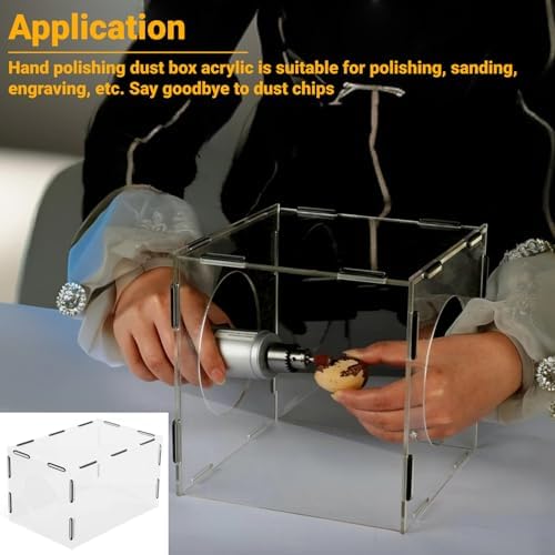 Acrylic Enclosed Grinding Dust Box with 2 Holes, Highly Transparent Rectangle Table Polisher Dust Box, Easy to Install for Polishing, Sanding, Engraving