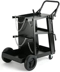 Welding Cart, 3-Tier Heavy Duty Welder Cart with 400LBS Load Capacity, 360° Swivel Wheels with Dual Cylinder Slots & Safety Chains, Rolling Cart for Welders & Plasma Cutters