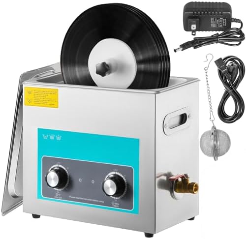 VEVOR Ultrasonic Vinyl Record Cleaner 6L 40kHz Vinyl Ultrasonic Cleaning Machine Knob Control Record Ultrasonic Cleaner 4 Records Vinyl Sonic Cleaner Stainless Steel Tank w/Mechanical Heater & Timer