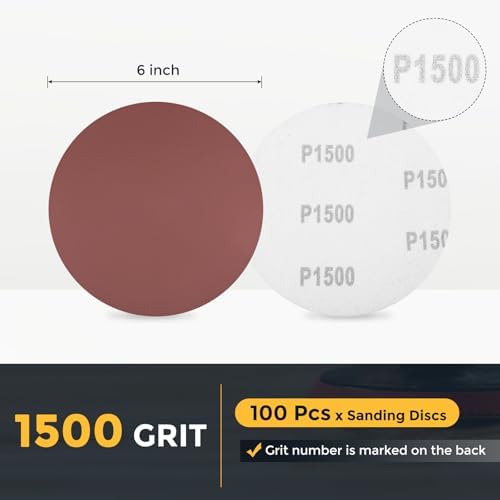 HARFINGTON 100 Pcs 6 Inch Sanding Discs 1500 Grit Red Aluminum Oxide