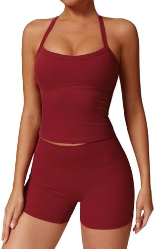 QBGJTD Two Piece Workout Sets For Women Tank Top Matching High Waist Booty Lifting Shorts Gym Yoga Active Wear Outfits