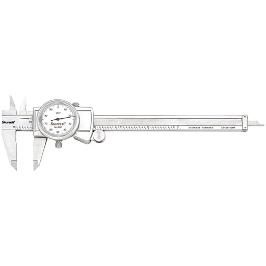 Starrett Dial Caliper with Adjustable Bezel and Fitted Case - White Face, 0-6" Range, -0.001" Accuracy, .001" Graduation - 3202-6