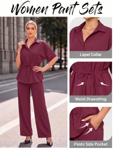 Two Piece Sets for Women Dressy Shirt Top Flared Pants Business Pantsuits