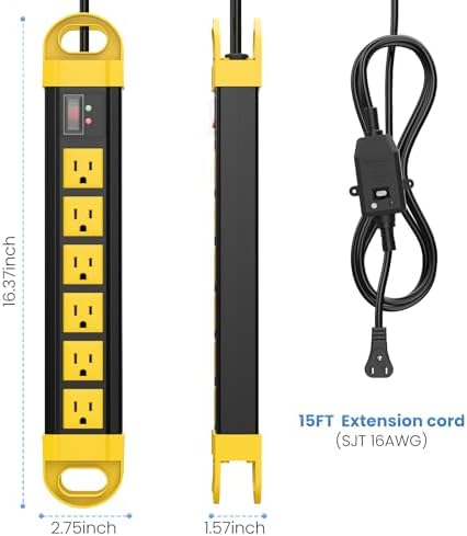 HHSOET GFCI Outdoor Power Strip Weatherproof IPX6 Waterproof, Yellow 15FT