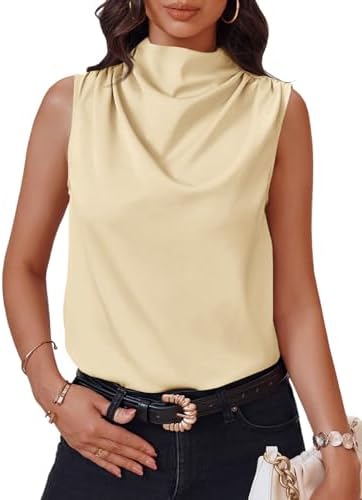 Cicy Bell Womens Mock Neck Satin Tank Tops Silky Business Casual Outfits