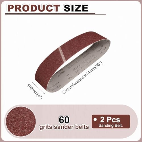 HARFINGTON 4 x 36 Inch Sanding Belts, 2 Pcs 60 Grits Aluminum Oxide Abrasive Belt Sander File Belt for Woodworking, Metal Polishing, Knife Sharpener