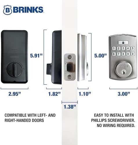 Brinks Fingerprint Door Lock, Keyless Entry Biometric Lock, Electronic Keypad Fingerprint Deadbolt with Auto-Locking, Front Door Lock and Interior Knob Set, Easy Installation, Satin Nickel
