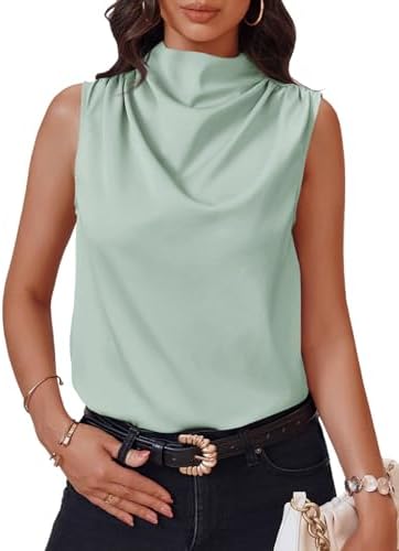 Cicy Bell Womens Mock Neck Satin Tank Tops Silky Business Casual Outfits