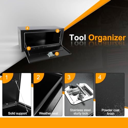 36 Inch Underbody Truck Box Steel Storage Tool Box,36 x 14 x 16 Tool Chest Organizer w/Lock and Keys For Pickup,Truck Bed, RV, Trailer,Heavy Duty Waterproof Black box