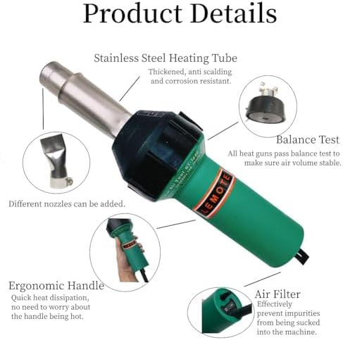 110V 1600W Professional PVC Roofing Welding Tools Heat Gun Kit Plastic Welder Hot Air Weld Gun with Roofing Seam Rollers Seam Tester Probe Weld Nozzle (110V Heat Gun Set)