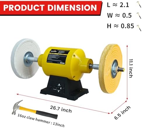 Woodskil 10" 3/4HP Dual Speed Benchtop Buffer Polisher,1750/3450RPM