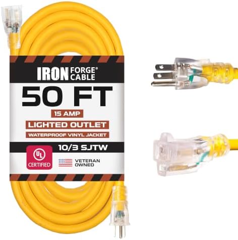 Iron Forge Cable 10 Gauge Extension Cord Heavy Duty, 50 Ft - Yellow SJTW