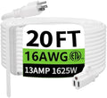 HUANCHAIN Indoor Outdoor White Extension Cord 20 FT Waterproof 16/3 Gauge