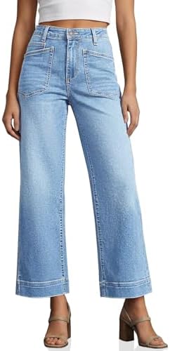 Cicy Bell Womens Cropped Wide Leg Jeans High Waisted Baggy Denim Ankle Pant