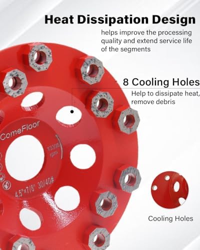 Diamond Grinding Cup Wheel for Hard Concrete Floor, Epoxy Coating Removal, 15 Aggressive Honeycomb Segments, 4.5 Inch 7/8" Arbor, 30/40 Grit