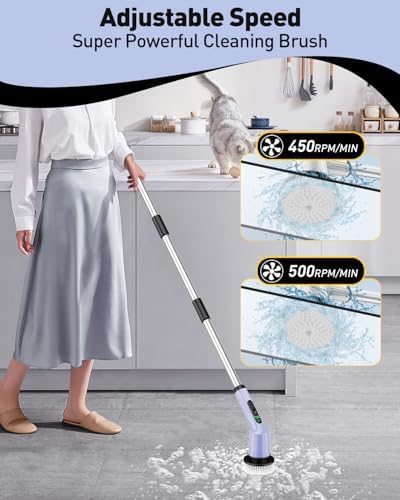 Electric Spin Scrubber for Bathroom, Shower Scrubber with Long Handle