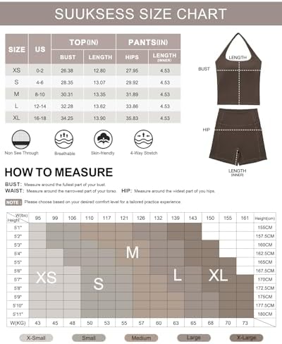 SUUKSESS Women 2 Piece Workout Sets Halter Neck Yoga Tops Gym Biker Shorts