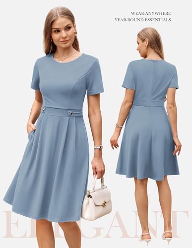 GRACE KARIN Women's 2026 Short Sleeve Church Work Midi Dresses with Pockets
