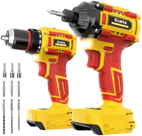 Ecarke Cordless Impact Driver and Drill Combo Kit Compatible with DeWalt 20V Battery, Up to 3100 In-lbs 1/4" Impact Driver and 440 In-lbs 3/8'' Power Drill with Bits, Brushless, LED Light(Tool Only)