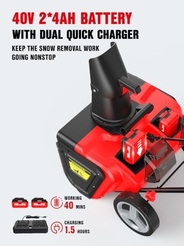EWORK 40V Snow Blower Cordless 20" Snow Thrower w/Battery & Charger