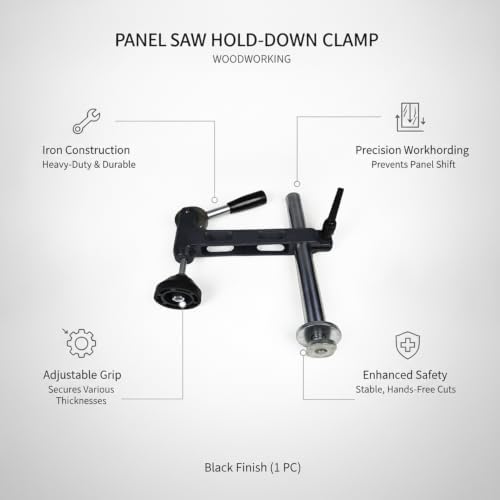 Iron Panel Saw Hold-Down Clamp for Woodworking, Horizontal Workholding Device Secures Large Sheets for Straight Cuts, Black Finish