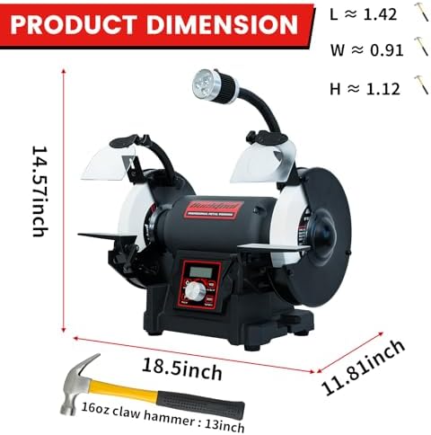 BUCKTOOL 8" 1HP VFD Variable Speed Bench Grinder,Wobble Free Wheels