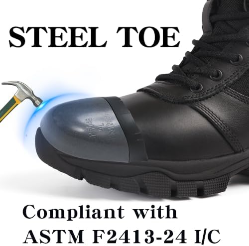 DahWe Men's Steel Toe Work Boots with Side Zipper 8 inches