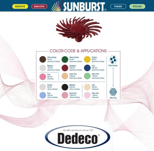 Dedeco Sunburst Radial Bristle Discs - 1/2” (12mm) Dia, Snap On, TC Bristles - Cleaning Buffer Polisher Rotary Tool Accessories, Standard 220 Grit, Red Aluminum Oxide - 30 Piece Per Pack