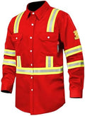 FR Shirts for Men 7oz High Visibility Fire Resistant Shirts CAT2 Welding Shirt 100% Cotton Hi Vis Flame Resistant Shirt Red(Large)