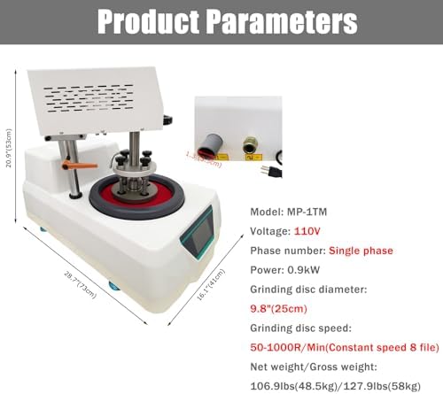 Grinding and Polishing Machine Automatic Metallographic Sample Grinder Polisher with Single Disc Table Type 9.8" Grinding Disc Diameter 50-1000r/min 110V 900W Single Phase