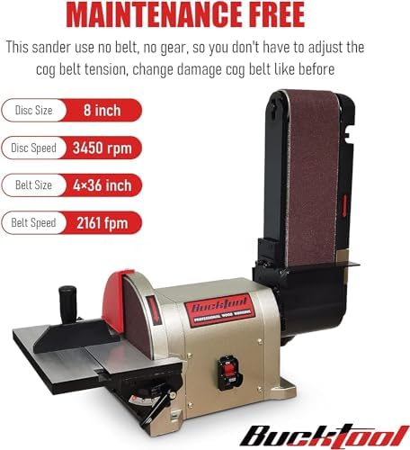 BUCKTOOL Rotating Base Belt Disc Sander with Y-Fitting,4x36" Belt,8" Disc