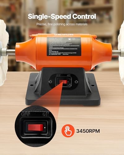 VEVOR 3/4HP Bench Buffer Polisher, 8-inch Bench Polishing Buffing Machine, 3450RPM Single Speed Benchtop Polisher with 2PCS Cloth Wheels & Cast Iron Base for Metal, Jewelry, Wood Polishing