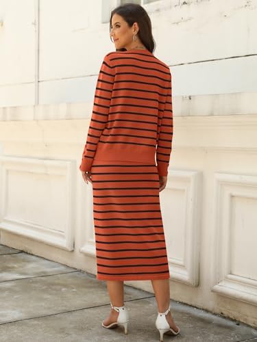 ANRABESS Women 2 Piece Striped Sweater Skirt Set