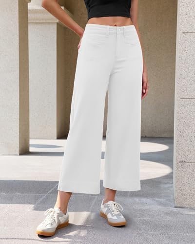 GRAPENT Women's Wide Leg Jeans High Waisted Cropped Stretchy Denim Pants