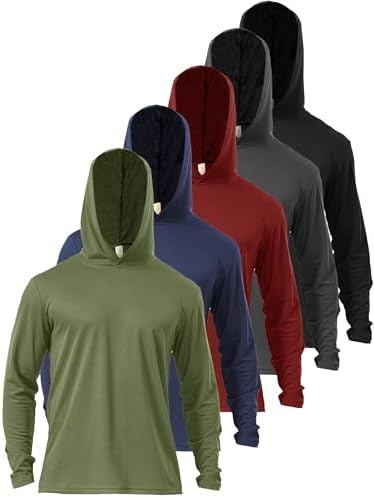 Men’s 5 Pack Sun Protection Long Sleeve Hoodie Rash Guard SPF Lightweight Quick Dry UV Shirts Outdoor Fishing Active Wear