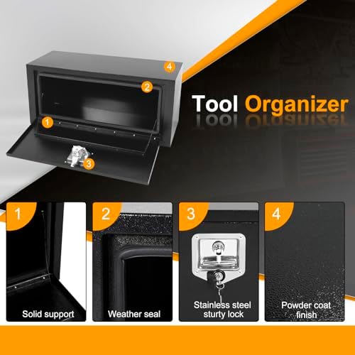 30 Inch Underbody Truck Box Steel Storage Tool Box,30" x 12" x 14" Tool Chest Organizer w/Lock and Keys For Pickup,Truck Bed, RV, Trailer,Heavy Duty Waterproof Black box