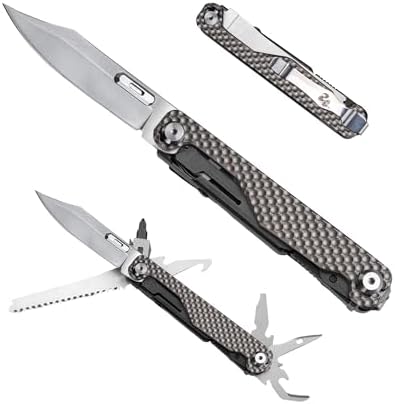 VIPERADE VAK7 14-in-1 EDC Multitool Pocket Knife with Saw, Glass Breaker, Awls, Bottle and Can Opener, Wire Stripper, Screwdriver for Camping, Hiking and Outdoor Activities (Sandblasted Ti)