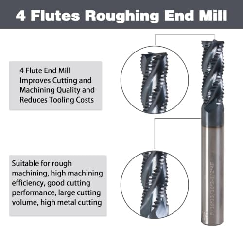 5/16" 4 Flute Roughing End Mill AlTiN Coated Carbide, 1Pcs