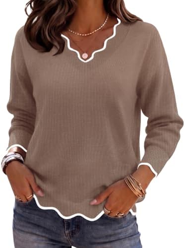 Zeagoo Women's 2026 Fall V Neck Sweater Long Sleeve Lightweight Knit Tops