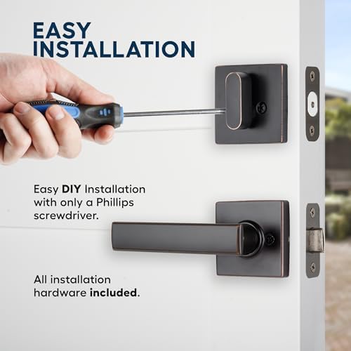 BRINKS Contemporary Keyed Entry Door Handleset with Lever and Deadbolt, Modern Front Door Lock Set, Easy Install, Pick-Resistant (Flat Lever, Tuscan Bronze)