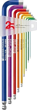 PB Swiss Tools Limited Edition 25Y Rainbow Hex Key Set PB 212.LH-10RB25YCN | 100% Swiss Made | 9-Piece Allen Wrench Set Color Coded by Size 1.5-10mm with Ball End