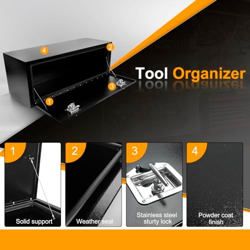 48 Inch Underbody Truck Box Steel Storage Tool Box,48 x 18 x 18 Tool Chest Organizer w/Lock and Keys For Pickup,Truck Bed, RV, Trailer,Heavy Duty Waterproof Black box