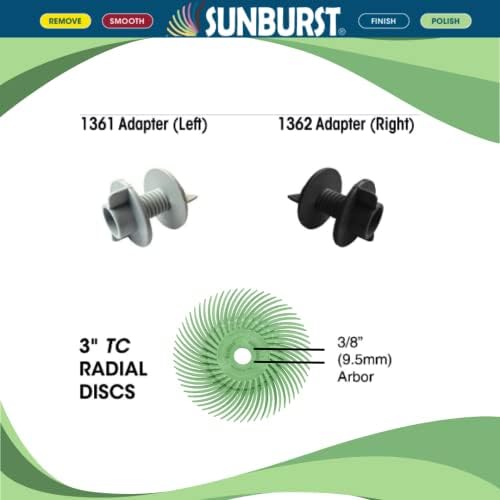 Dedeco Sunburst Radial Bristle Discs 12-Pack - 3" Curved - 3/8" Arbor - Light Green 14000 Grit (Ultra-Fine, 1 Micron) - Aluminum Oxide for Polishing & Finishing