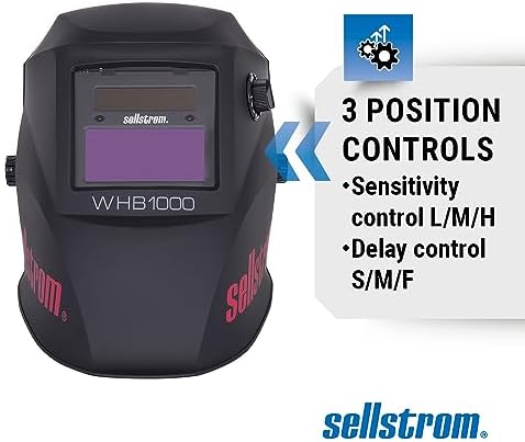 Sellstrom Lightweight,Ergonomic Design,Nylon,Blue Lens Technology,All-Day Comfort,Excellent Optical Clarity,Advantage Series Welding Helmet with ADF Technology,Black/Red,7'Wx 13'H x 5'L,S26100