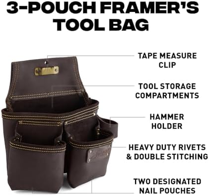 Ox Pro Full Grain Leather Tool Pouches - Made with Double Stitching and Rivet Reinforced Pockets