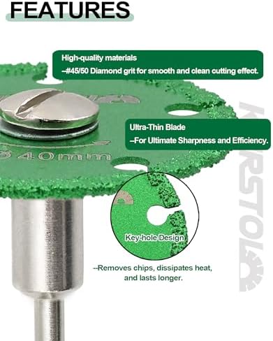 Diamond Rotary Tool Cut-Off Wheels - 10pcs 1-9/16 Inch(40mm) Metal Cutting disc for Rotary Tool Accessories with 2pcs 1/8” Mandrels for Metal, Iron Pipe, Iron Sheet, Bolts, Screws