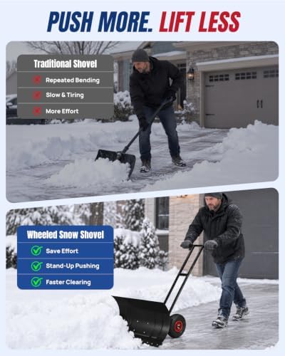 Snow Shovel with Wheels 29" Blade 5-Level Adjustable Handle